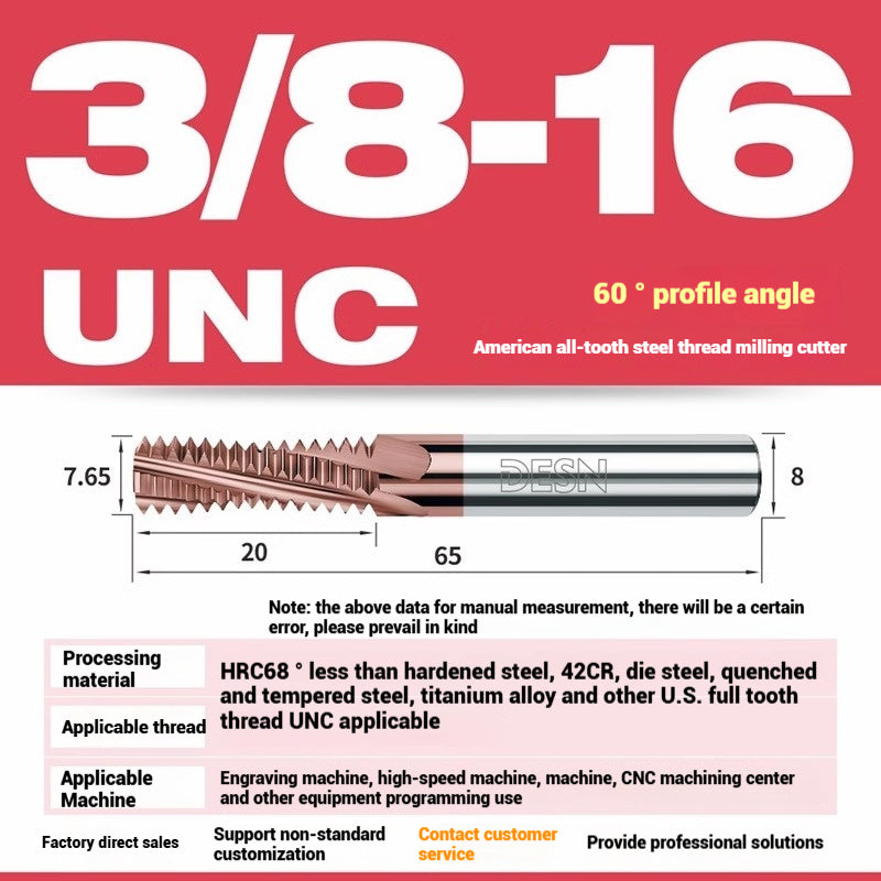 1115-65° high hard tungsten carbide thread milling cutter Long tooth full tooth alloy American thread milling cutter UNC UNF aluminum stainless steel Shandong Denso Pricision Tools Co.,Ltd.